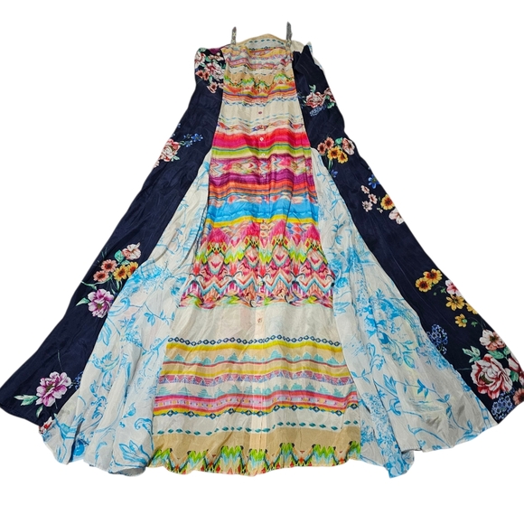 Johnny Was Silk Boho Maxi Dress Buttondown Sleeveless Multi Print Rare Medium - Picture 5 of 17